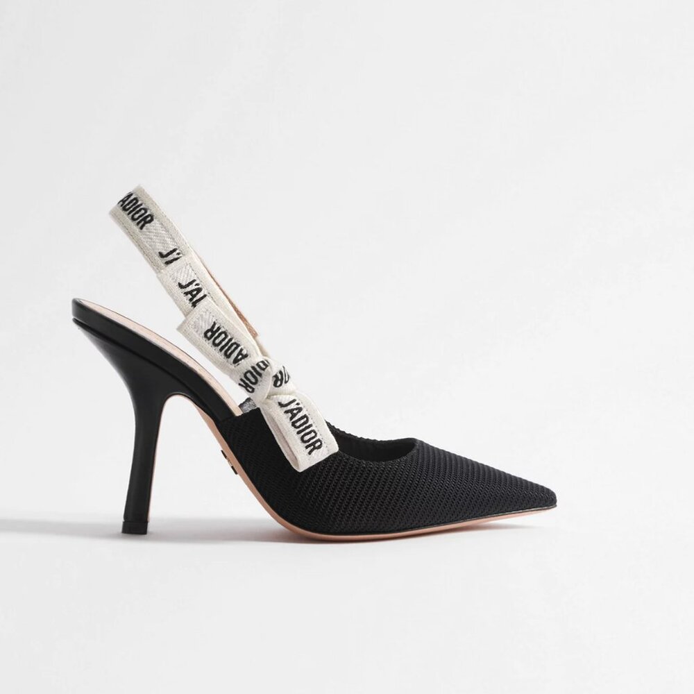 J'Adior Slingback Pump Black Technical Fabric Like New! Size 37.5